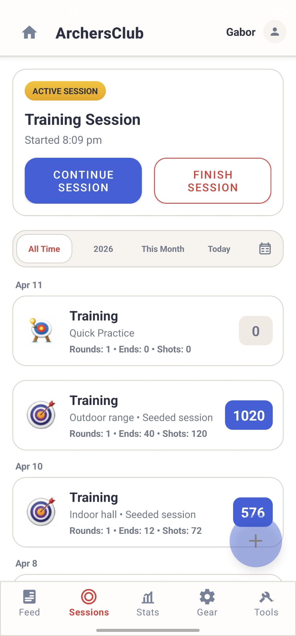 Recent Sessions View